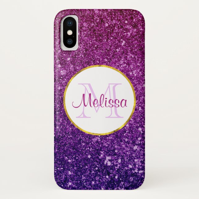 Farbige und Lila Glitzer-Edelsteine Monogramm Case-Mate iPhone Hülle (Rückseite)