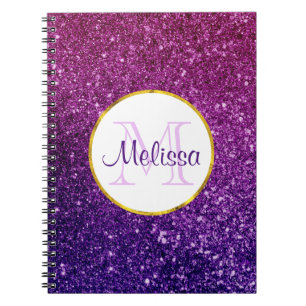 Farbige und Lila Glitzer-Edelsteine Monogramm Notizblock