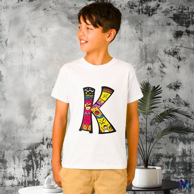Farbige und lustige Monogram K Tribal und Doodle S T-Shirt (Von Creator hochgeladen)