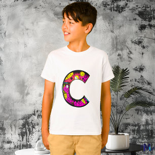 Farbige und lustige Monogramm C Tribal und Doodle T-Shirt