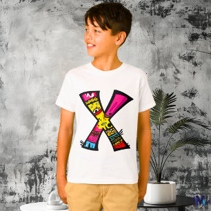 Farbige und lustige Monogramm X Stammes- und Doodl T-Shirt