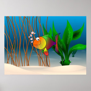 Farbige und Niedliche Cartoon Fische Poster