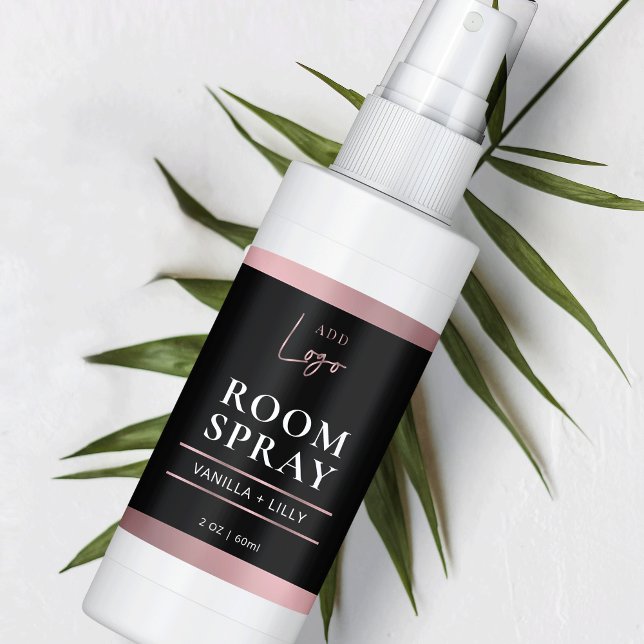Farbige und Rose-Gold-Logo-Luftfreischöfe-Siegel (Elegant black and rose gold room spray label design with space for your logo)