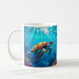 Farbige Unterwasserszene mit Meeresschildkröte Kaffeetasse