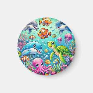 Farbige Unterwasserszene mit spielenden Meeresbewo Magnet