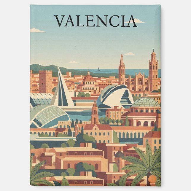 Farbige Valencia Spanien Vintage Reise Magnet (Vorderseite)