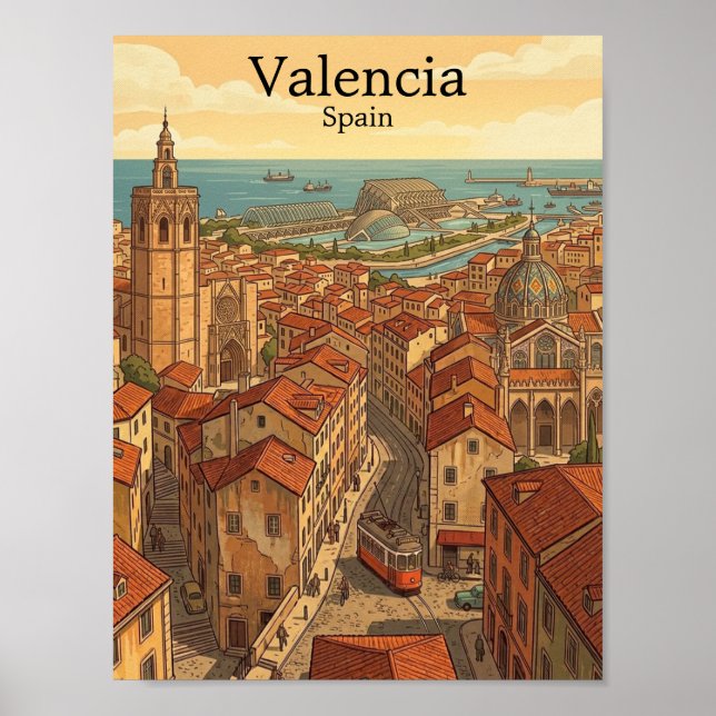 Farbige Valencia Spanien Vintage Reise Poster (Vorne)