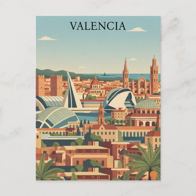 Farbige Valencia Spanien Vintage Reise Postkarte (Vorderseite)