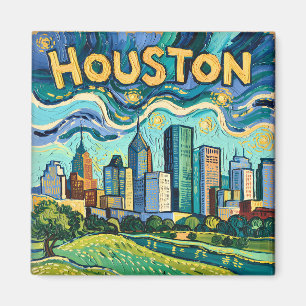 Farbige Van-Gogh-Stadtansicht der Skyline von Hous Magnet