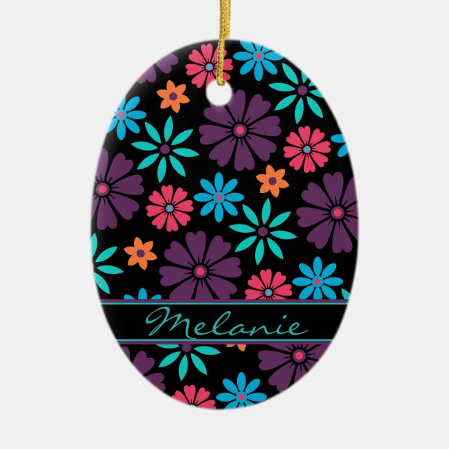 Farbige Vector Blume Muster Namensplatte Keramik Ornament (Vorne)