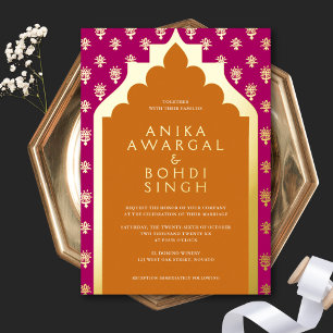 Farbige, verzierte indische Fenstergitter-Hochzeit Folieneinladung