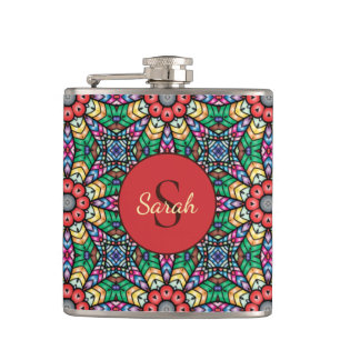 Farbige Verzierte Kaleidoskop Elegante Monogramm Flachmann