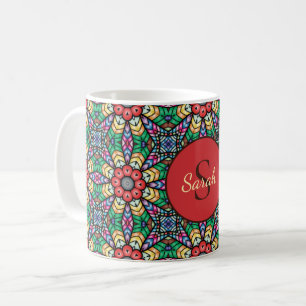 Farbige Verzierte Kaleidoskop Elegante Monogramm Kaffeetasse