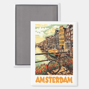 Farbige Vintage Amsterdam Holland Kanal Stadt Magnet