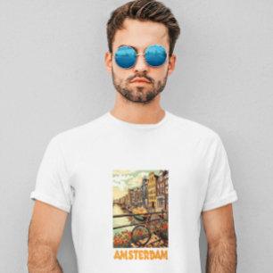 Farbige Vintage Amsterdam Holland Kanal Stadt T-Shirt
