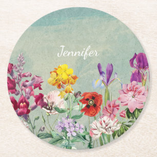 Farbige vintage blühende schöne Wildblumen Runder Pappuntersetzer