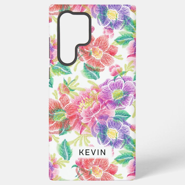 Farbige Vintage Blume Muster Monogramm Samsung Galaxy Hülle (Rückseite)