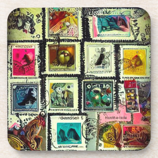 Farbige Vintage Briefmarke Collage Getränkeuntersetzer