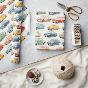 Farbige Vintage Cars - Geschenkpapier