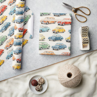 Farbige Vintage Cars - Geschenkpapier