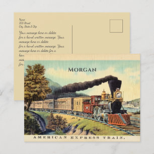 Farbige Vintage-Dampfzug-Kunst, Name, Nachricht Postkarte