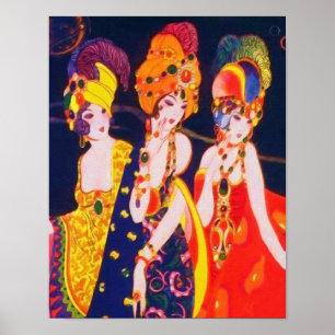 Farbige Vintage-Dekorative Frauen mit Schmuck Poster