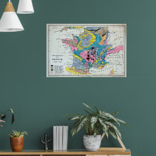 Farbige Vintage-Geografische Karte Von Frankreich, Poster