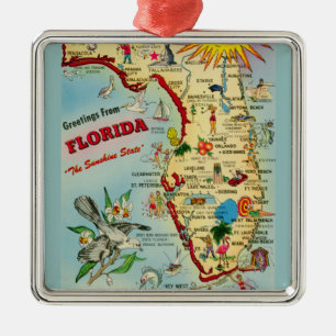 Farbige Vintage Karte Florida Ornament Aus Metall