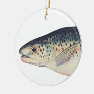 Farbige Vintage-Lachs-Illustration Keramikornament