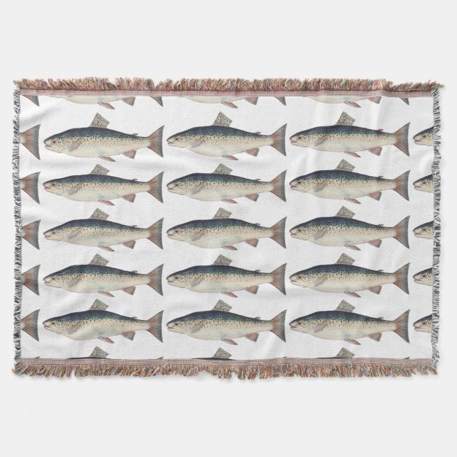 Farbige Vintage Lachsillustrierung Decke (Vorderseite)