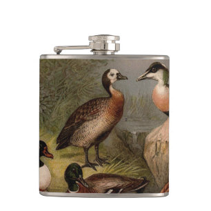 Farbige Vintage-Malerei von Enten Flachmann