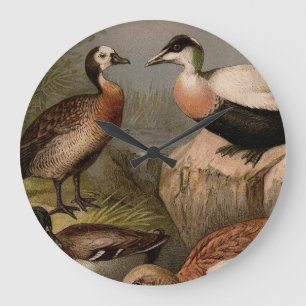Farbige Vintage-Malerei von Enten Große Wanduhr