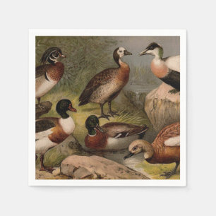 Farbige Vintage-Malerei von Enten Serviette