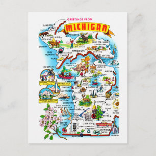 Farbige Vintage-Michigan-Karte als Postkarte