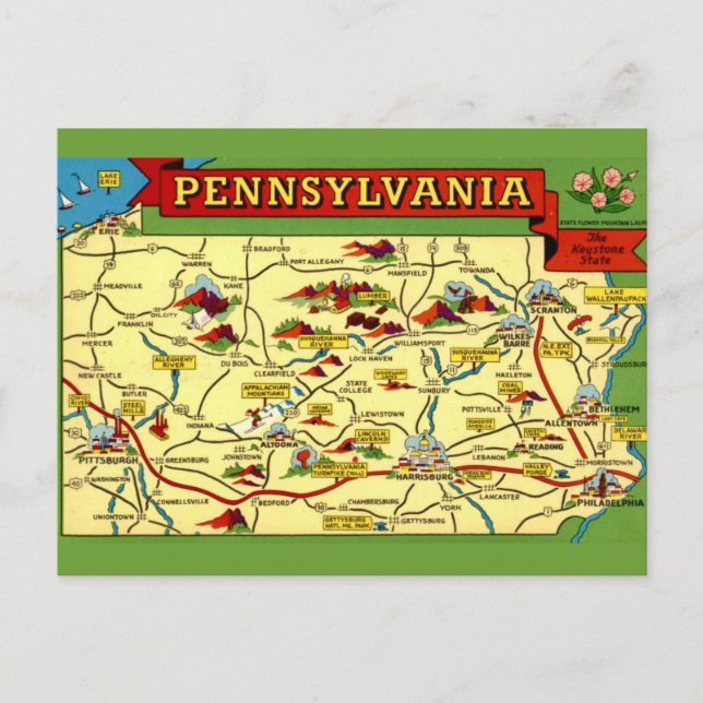 Farbige Vintage Pennsylvania Karte (Vorderseite)