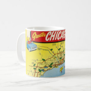 Farbige Vintage-Postkartenkarte von Chicago Kaffeetasse