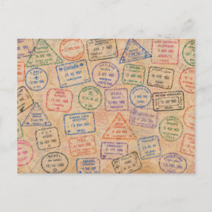 Farbige Vintage-Reisepass-Stempel, bunte Reise-Eph Postkarte