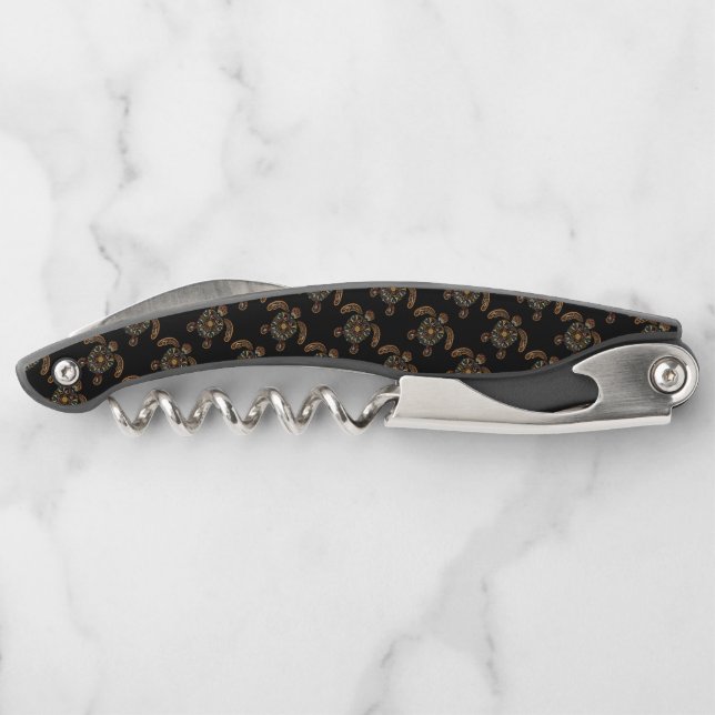 Farbige Vintage Schildkrötenkonstruktion Kellnermesser (Rückseite)