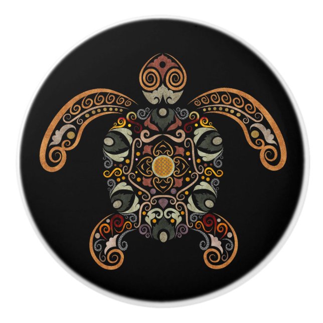 Farbige Vintage Schildkrötenkonstruktion Keramikknauf (Vorderseite)