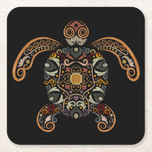 Farbige Vintage Schildkrötenkonstruktion Rechteckiger Pappuntersetzer