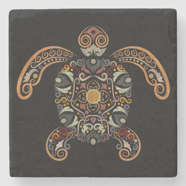 Farbige Vintage Schildkrötenkonstruktion Steinuntersetzer (Vorderseite)