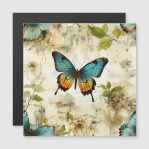 Farbige Vintage Schmetterlinge und Blume (1) Magnetkarte