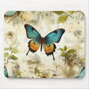 Farbige Vintage Schmetterlinge und Blume (1) Mousepad