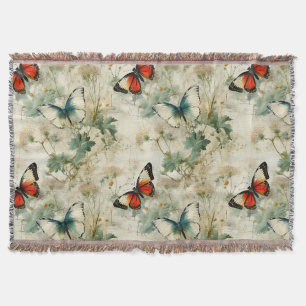 Farbige Vintage Schmetterlinge und Blume (2) Decke