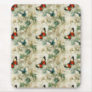 Farbige Vintage Schmetterlinge und Blume (2) Mousepad
