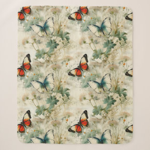 Farbige Vintage Schmetterlinge und Blume (2) Sherpadecke