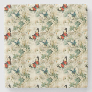 Farbige Vintage Schmetterlinge und Blume (2) Steinuntersetzer