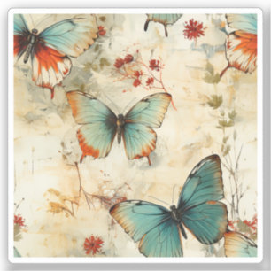 Farbige Vintage Schmetterlinge und Blume (3) Aufkleber
