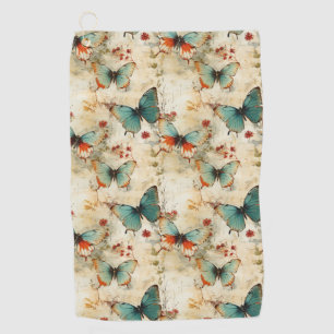 Farbige Vintage Schmetterlinge und Blume (3) Golfhandtuch