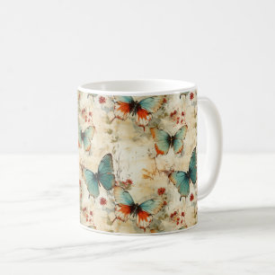 Farbige Vintage Schmetterlinge und Blume (3) Kaffeetasse